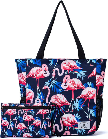 ETidy Large Capacity Foldable Tote Bag With Zipper Water-resistant SandproofWomen Beach Bag Handbag GymBag Travel ShoppingBag