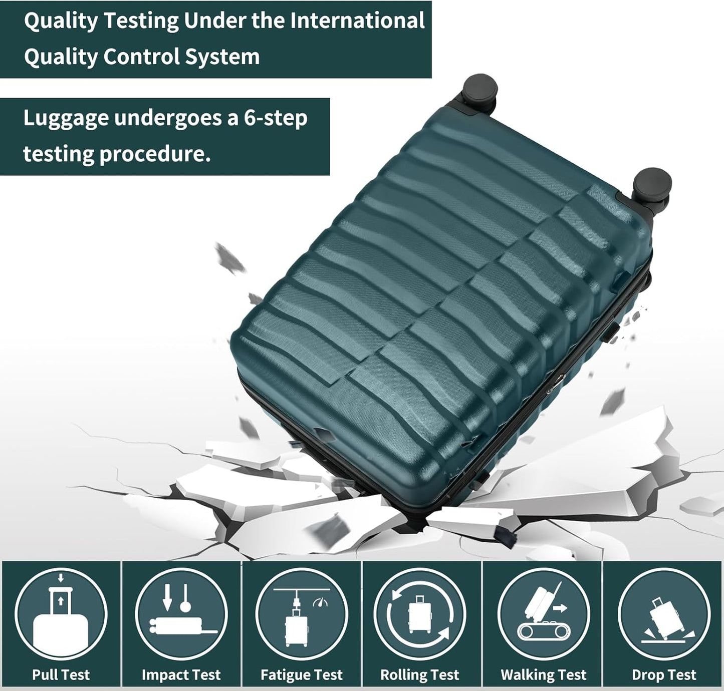 Lightweight Luggage with Spinner Wheels & YKK Zipper, 3-Piece Suitcase ABS+PC Hardside Hard Shell Luggage Set with TSA Lock, Teal Blue (20+24+28 inch)