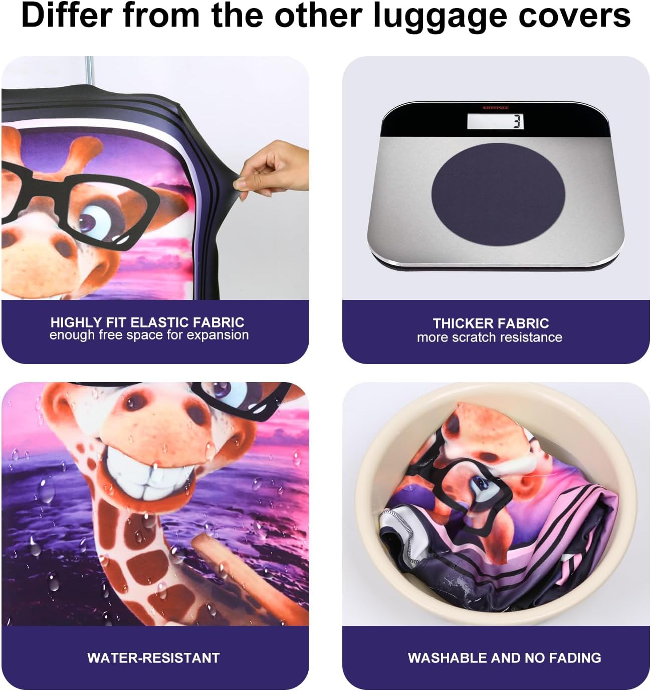 7-Mi 3D Print Design Travel Suitcase Protector Trolley Case Cover 19"-30" Sleeve (L(Fits to 26"-28" Trolley Case), Giraffe(New Version))