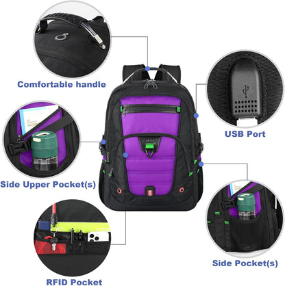Z-MGKISS Extra Large Laptop Backpack, Water-Resistant 18.4-19 Inch Travel Backpack for Men & Women - Stylish Purple School Bag with USB Charging Port and Multiple Compartments