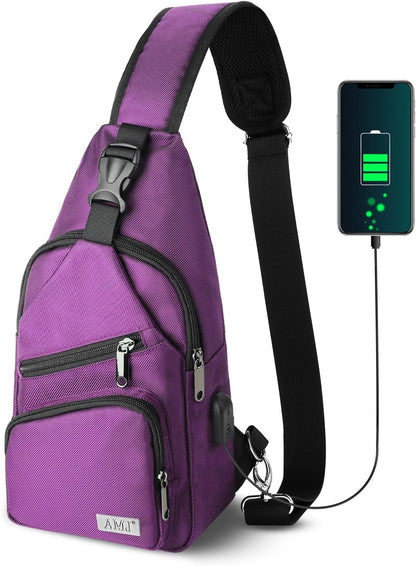 AMJ Crossbody Sling Bag Men Women, Casual Shoulder Backpack, Chest Daypack Satchel for Hiking Travel