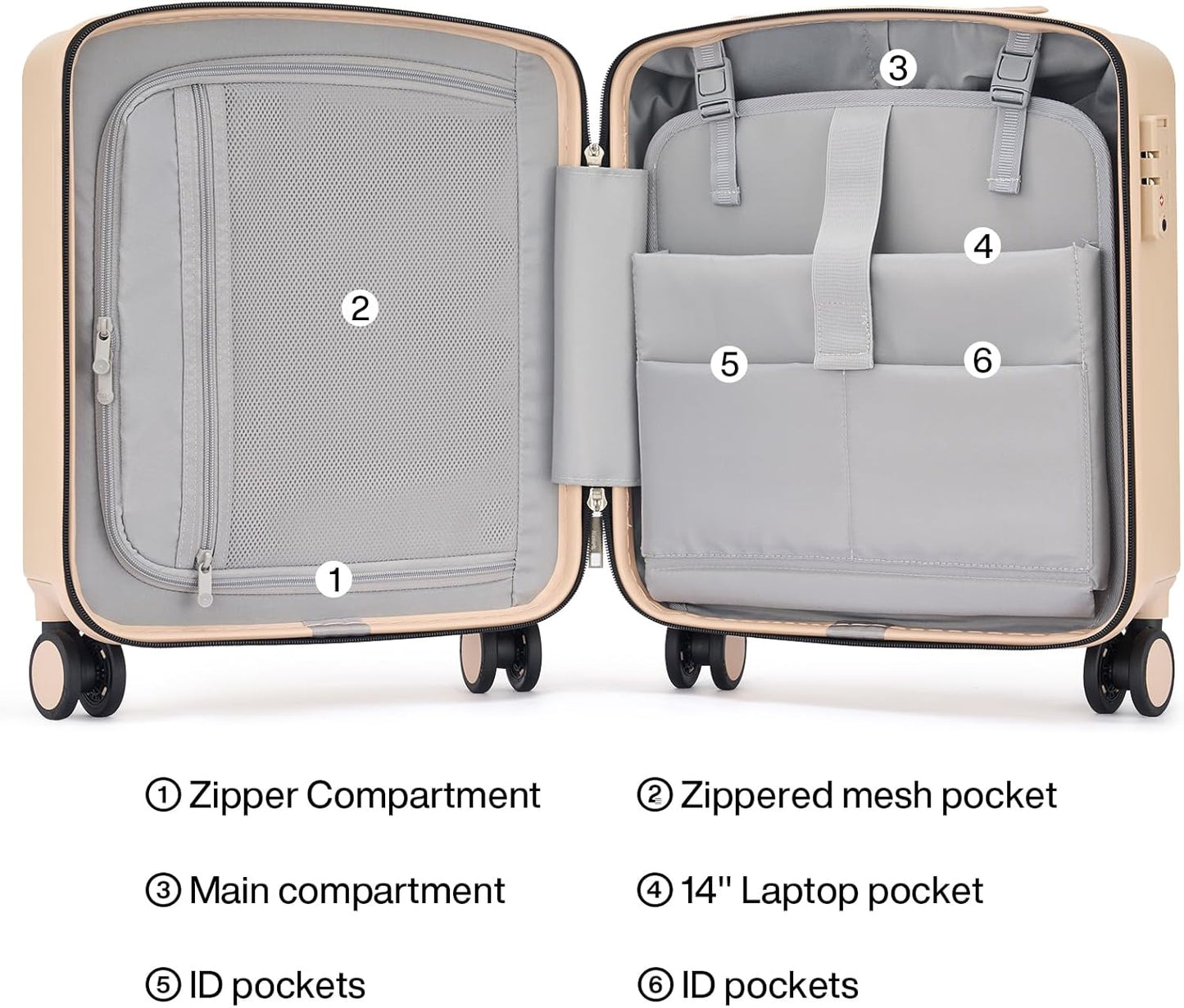 Hanke 16 Inch Underseat Carry On Luggage, Airline-Approved Hard Shell Small Suitcase with Spinner Wheels, Lightweight Tsa Lock Travel Luggage for Short Trips(Cuba Sand)