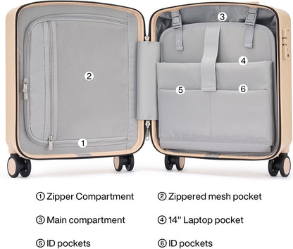 Hanke 16 Inch Underseat Carry On Luggage, Airline-Approved Hard Shell Small Suitcase with Spinner Wheels, Lightweight Tsa Lock Travel Luggage for Short Trips(Cuba Sand)
