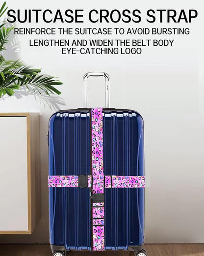 Luggage Straps for Suitcases, Adjustable Travel Belt, Durable Wide Luggage Strap, Cute Suitcase Strap Identifiers with Buckle, Bag Straps for Luggage, Cute Purple Leopard