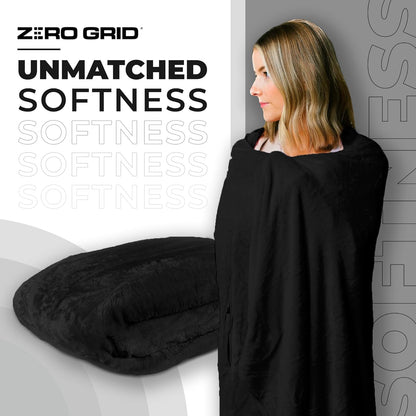 Lightweight Travel Blanket - Premium & Compact Airplane Wearable Blanket with Neck Snaps, Cozy Foot Pockets, Zipper Pouch - Converts into Soft Pillow - Designed for Ultimate Comfort - Midnight