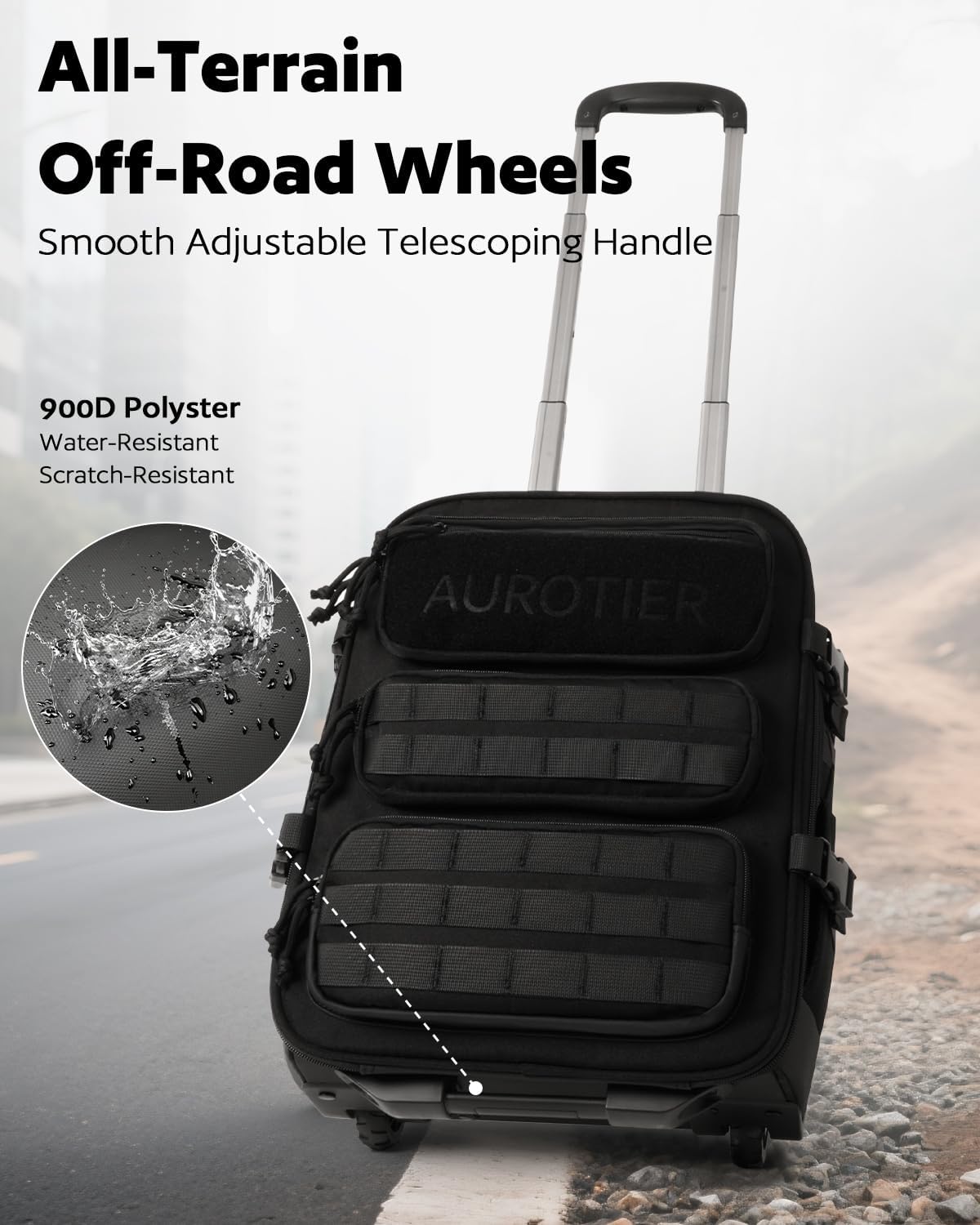 Rolling Tactical Laptop Backpack, Underseat Travel Backpack with Wheels, 17 Inch Wheeled Military Computer Backpack for Men and Women, Roller Overnight Molle Outdoor Hiking College Carry on Luggage