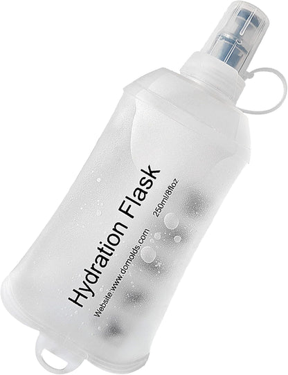 CLINTT 250ml Soft Flask, Foldable Running Water Bottle, TPU Folding Soft Water Flask, BPA-Free Collapsible Flask for Hydration Pack Running Vest, Cycling, Climbing, Hiking - 1Pcs, White