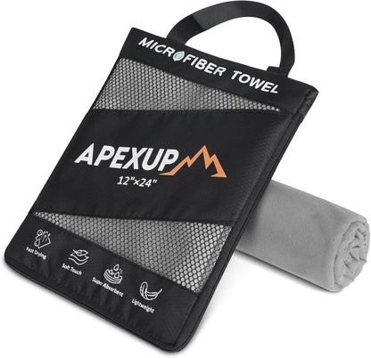 APEXUP Microfiber Travel Towel, Ultra Absorbent Quick Dry Towels, Lightweight Gym Sports Camping Towel for Workout, Yoga, Beach, Shower, Swimming (24"×12", Gray)