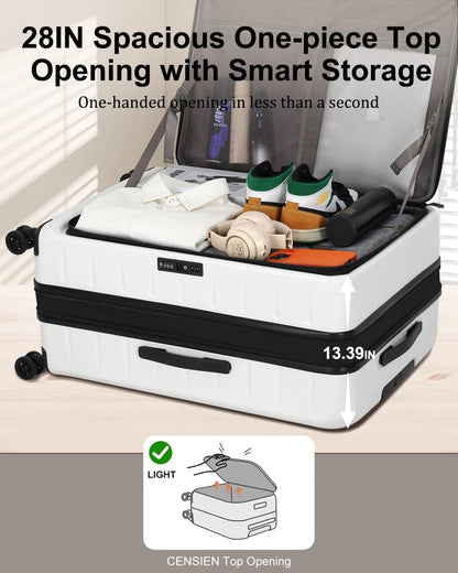 Luggage Sets 2 Pieces, 20 Inch Carry On Luggage and Expandable 28 Inch Checked Luggage with Spinner Wheels, Lightweight ABS+PC Hard Shell Suitcase with Front Opening, TSA Lock (White, 20/28)