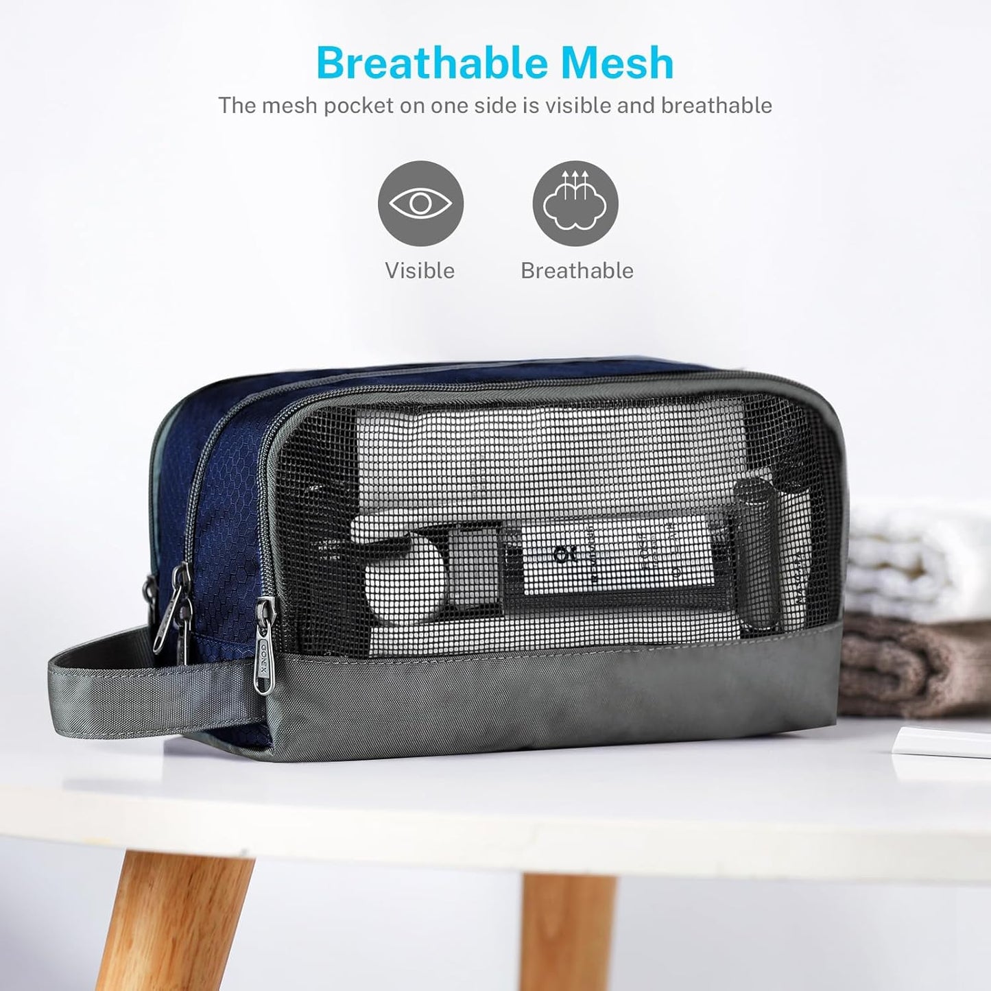 Gonex Travel Toiletry Bag Nylon, Dopp Kit Shaving Bag Toiletry Organizer Deep Blue