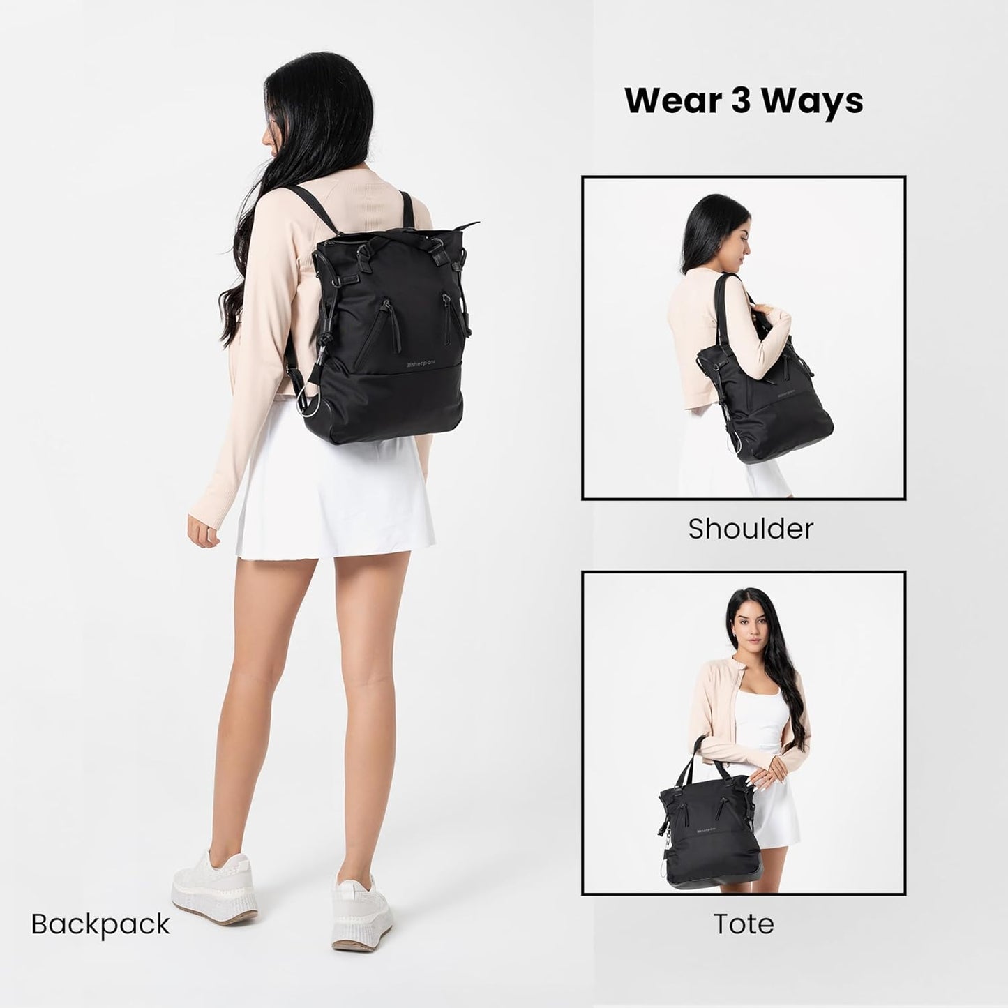 Sherpani Tempest, Anti Theft Convertible Backpack Tote, 14L Travel Backpack, Travel Gifts for Women, Handbags, RFID Protection, Metal Hardware, Fits 15” Laptop (No Sleeve) (Carbon)