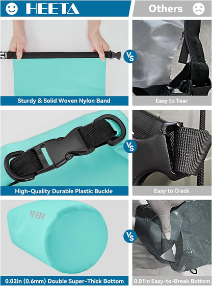 HEETA Waterproof Dry Bag for Women Men(Upgraded Version) 5L/10L/20L/30L/40L Roll Top Lightweight Dry Storage Bag Backpack with Emergency Whistle for Travel, Swimming, Boating, Kayaking, Camping, Beach