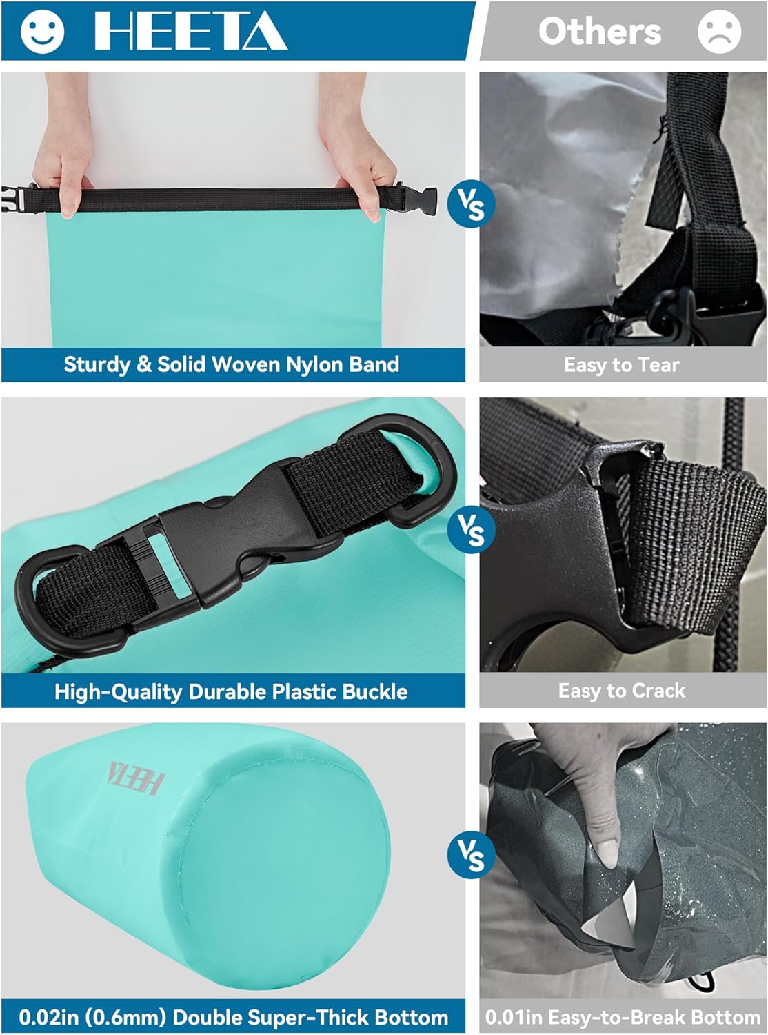 HEETA Waterproof Dry Bag for Women Men(Upgraded Version) 5L/10L/20L/30L/40L Roll Top Lightweight Dry Storage Bag Backpack with Emergency Whistle for Travel, Swimming, Boating, Kayaking, Camping, Beach