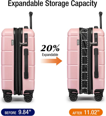 KYME Pink Hardside Expandable Carry On Luggage 22x14x9 Airline Approved 20 Inch Hardshell Carry On Suitcase with Wheels TSA Lock Small Travel Rolling Luggage with Cup Holder for Women