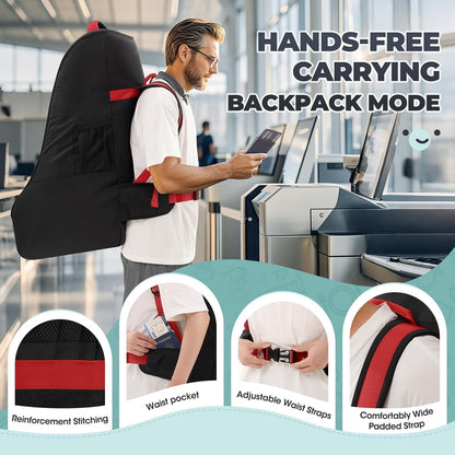 RAINSMORE Padded Car Seat Travel Bag for Airplane Heavy Duty Car Seat Backpack for Air Travel Baby Carseat Cover Bags for Airport Large Car Seats Carrier Fits Car Seats & Booster Seats, Black