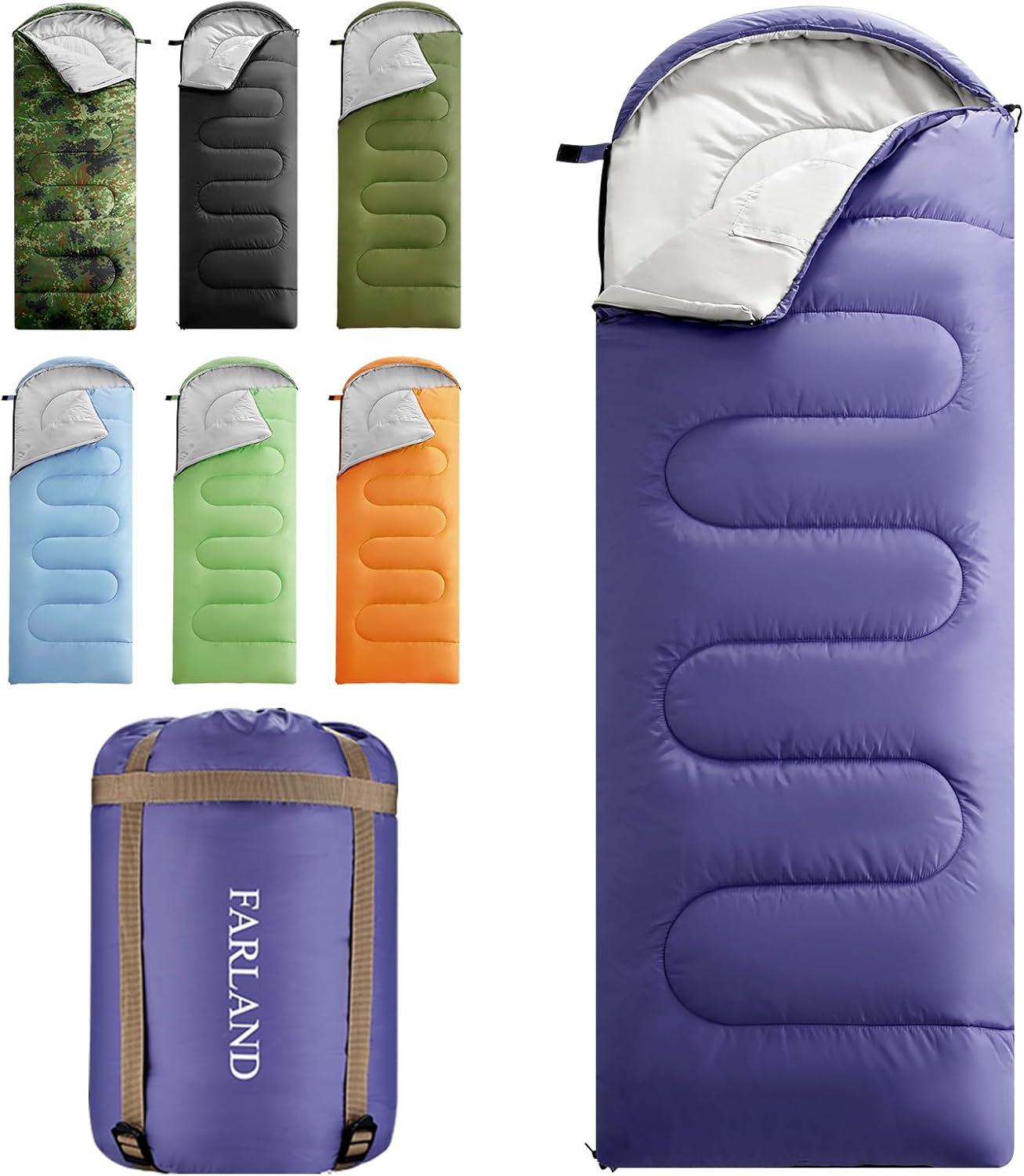 FARLAND Sleeping Bags 30℉ for Adults Teens Kids with Compression Sack Portable and Lightweight for 3-4 Season Camping, Hiking,Waterproof, Backpacking and Outdoors