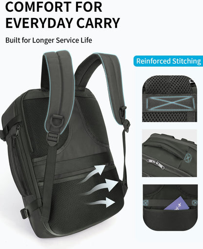 ECOHUB 30L Carry on Travel Backpack for Men Women 18x14x8, 17 inch Expandable Airlines Personal Item Bag Water Resistant Laptop Backpack Flight Approved with USB Slot & Wet Pocket, Green