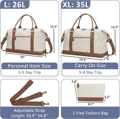 Travel Duffle Bag for Women, Weekender Bags, Hospital Bag for Labor Delivery, Lightweight Tote Duffel Overnight Bag with Luggage Sleeve, Airplane Travel Bags with Toiletry Bag,X-Large,Beige