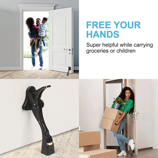 6 Packs Black Door Stops, Heavy Duty Kickdown Door Stopper, One Touch Adjustable Kickdown Door Stop for Heavy Doors, 4 in Metal Door Kickstand with Rubber Tip & Wall Protectors for Wide Doors