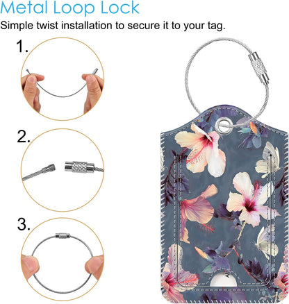 Fintie Luggage Tags, Privacy Cover ID Label with Stainless Steel Loop and Address Card for Travel Bag Suitcase - Blooming Hibiscus (2 Piece)