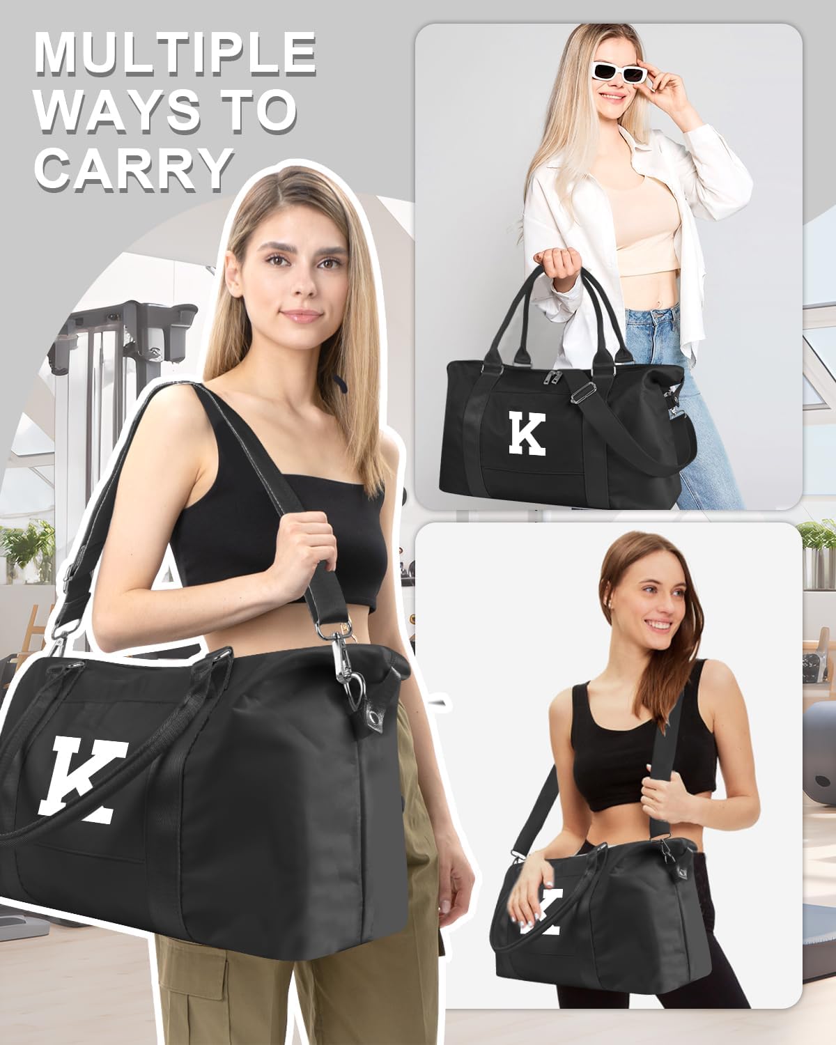 Initial Travel Duffel Bag Sports Gym Bag for Boys Teen Birthday Gifts,Black Personalized Weekender Bag Carry On Tote Bags for Men,Waterproof Overnight Luggage Bag Airplane Travel Essentials(Letter K)