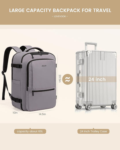 LOVEVOOK Travel Backpack for Women & Men, 60L Large Carry On Backpack Airline Approved, TSA Personal Item Weekender Bag, Water Resistant Laptop Backpacks with 3 Packing Cubes for Travel Essentials