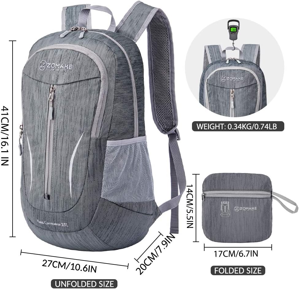 ZOMAKE 25L Ultra Lightweight Packable Backpack, Foldable Hiking Backpacks Water Resistant Small Folding Daypack for Travel(Black)