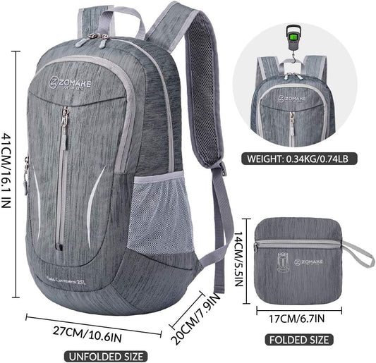 ZOMAKE 25L Ultra Lightweight Packable Backpack, Foldable Hiking Backpacks Water Resistant Small Folding Daypack for Travel(Black)