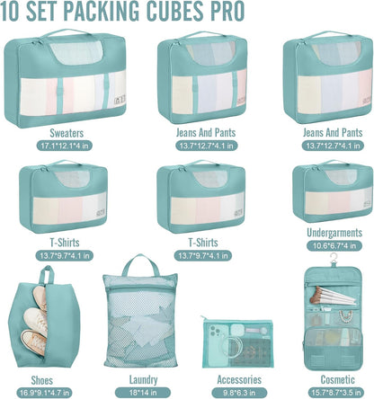 Veken 10 Set Packing Cubes for Travel Essential, Suitcase Organizer Bags in 4 Sizes, Carry-On Luggage Accessories with Large Laundry & Hanging Toiletry Bag, Must-Have for Airplane, Road Trip & Camping