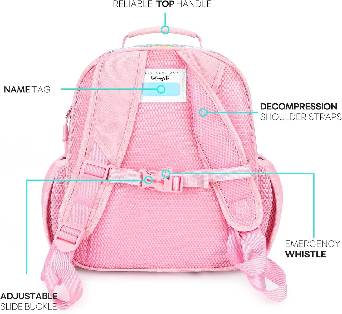 mibasies Toddler Backpack for Girls 2-4: Glitter Kids Backpacks for Girls - Preschool Kindergarten Backpack - Twill Pink