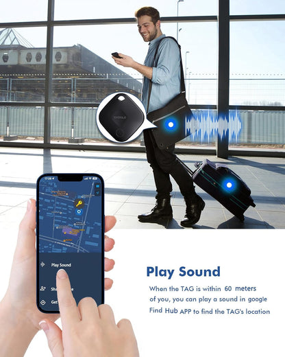 Real-time Positioning Air Tracker Tag, Key Finder, Work with Google Find Hub(Only for Android, Not for iOS), Bluetooth Tracker for Luggage, Backpack etc, 4 Pack Black