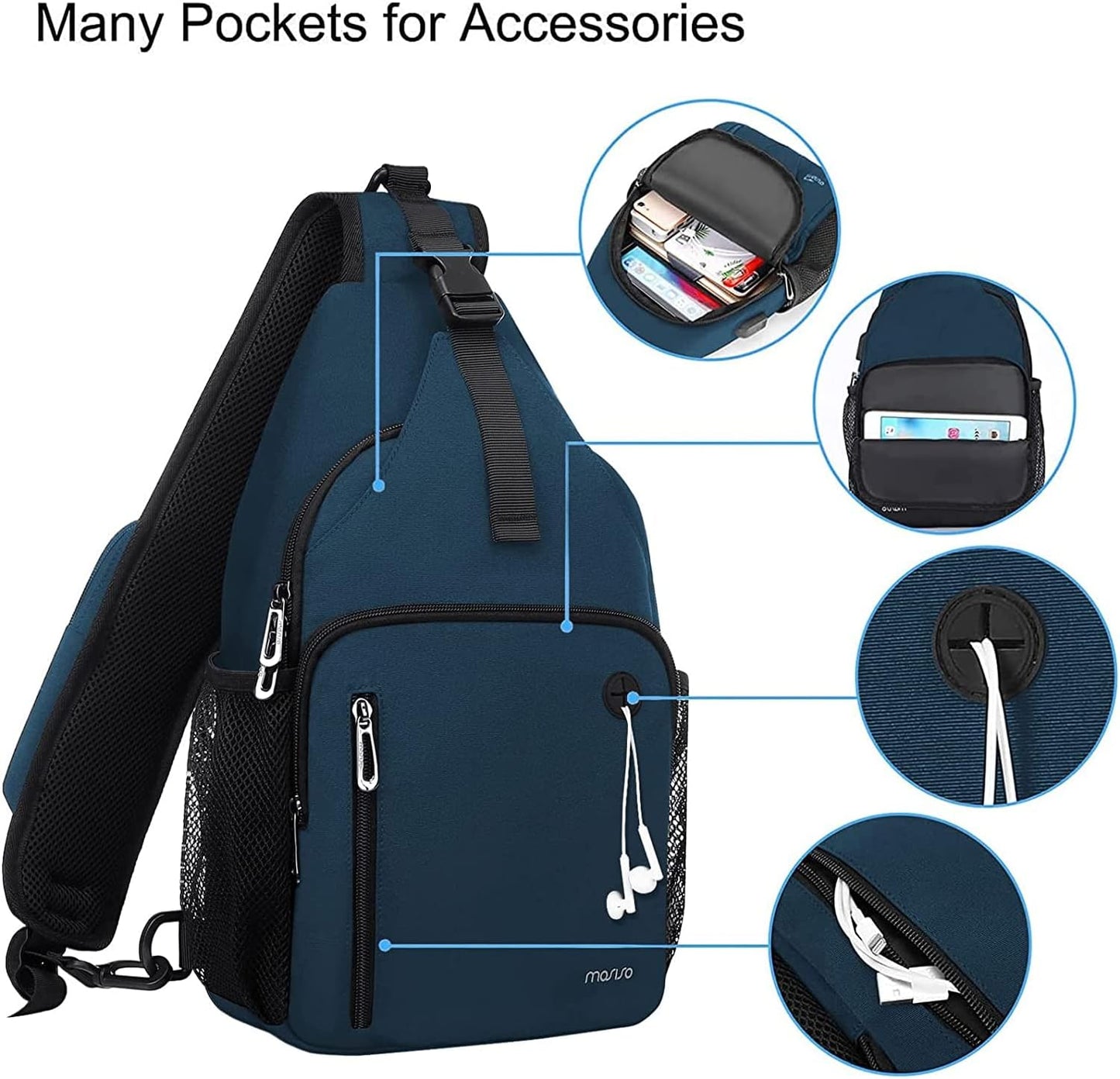 MOSISO Sling Backpack Bag, Crossbody Shoulder Bag Travel Hiking Daypack Chest Bag with Front Square Pocket&USB Charging Port