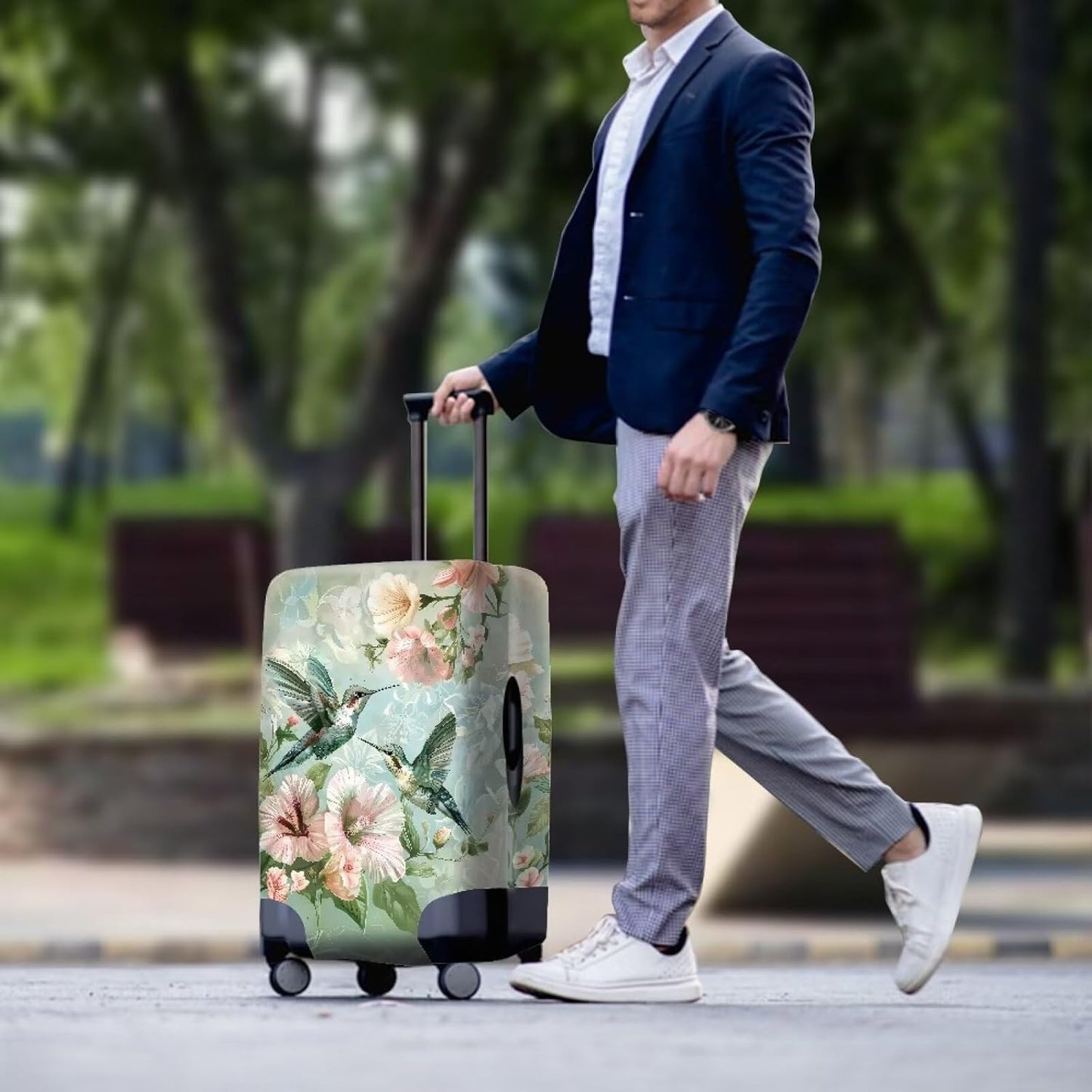 Hummingbird Luggage Cover for Women Travel Luggage Covers for Suitcase Elastic Spandex Suitcase Covers Protector with Zipper Flower Suitcase Covers for Luggage Fit 30-32 Inch