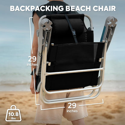 ICECO Backpacking Beach Chairs for Adults, 5 Positions Reclining, Heavy Duty Folding Beach Chairs, Portable Lay Flat Outdoor Chair with Cup Holder for Camping, Lawn, 350lb Capacity