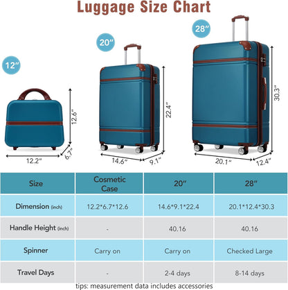 Merax Luggage Set 2 Piece Suitcase Set with Cosmetic Case Expandable Spinner Wheels Vintage Luggage Sets(Blue,20"+28")