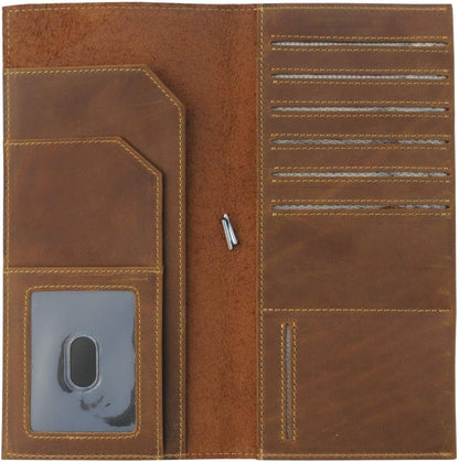 WANDERINGS Genuine Leather Passport Wallet - 4.25 x 9 - Large Leather Passport Holder for Travel - Folding Leather Travel Wallet Case with RFID Blocking, Travel Organizer for Men and Women