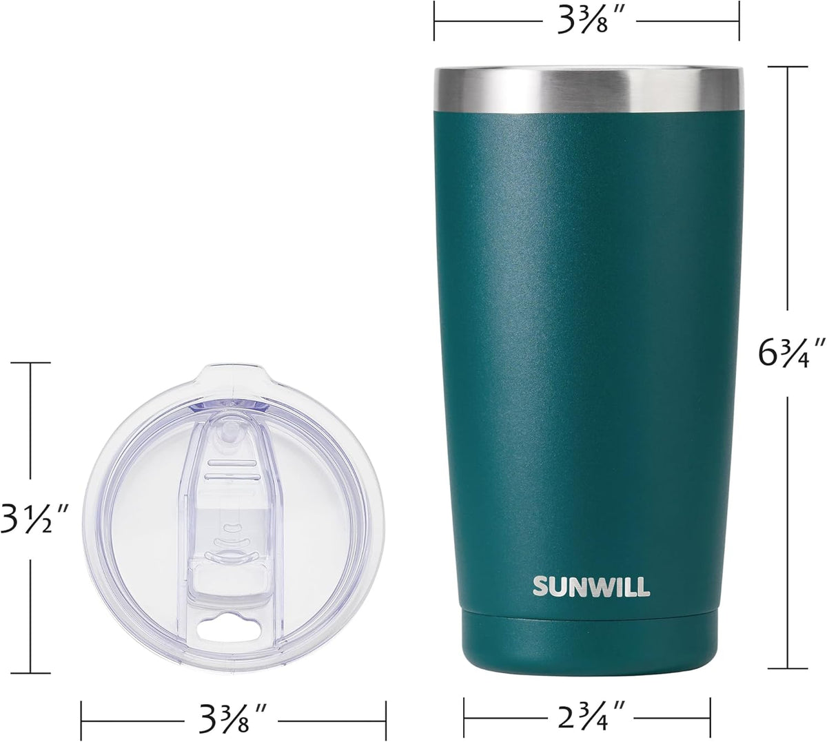 SUNWILL Travel Coffee Tumbler 20 oz, Insulated Mug with Lid, Stainless Steel Cup for Outdoor, Powder Coated Dark Green