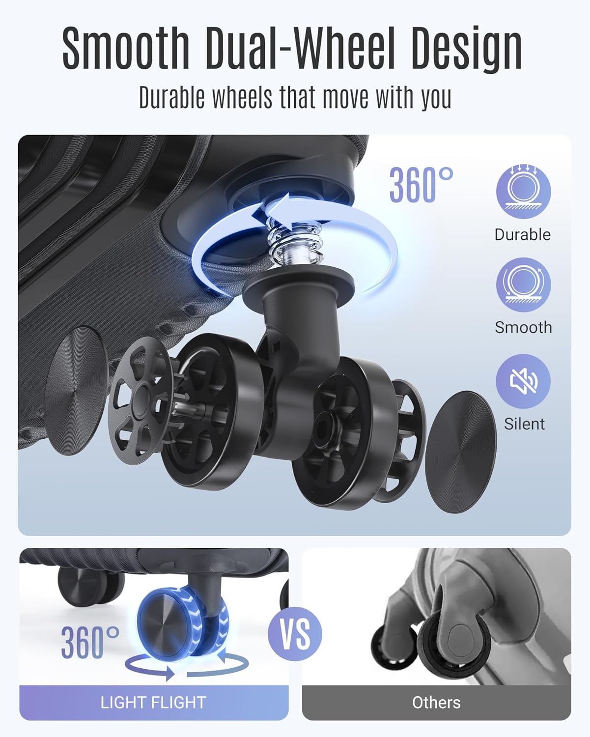 LIGHT FLIGHT Luggage Sets, Durable Hard Shell 3 Piece Set Suitcase with Spinner Wheels, Hardside Lightweight Luggage set with TSA Lock, Large Travel Luggage Set (20" 24" 28"), Black