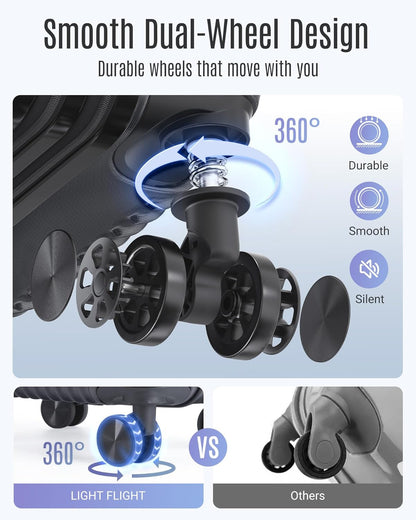 LIGHT FLIGHT Luggage Sets, Durable Hard Shell 3 Piece Set Suitcase with Spinner Wheels, Hardside Lightweight Luggage set with TSA Lock, Large Travel Luggage Set (20" 24" 28"), Black