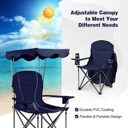 S AFSTAR Safstar Folding Camping Chair with Canopy, Portable Lawn Beach Canopy Chair with Cup Holder & Carry Bag, Load Bearing Up to 265LBS, Folding Chair for Outside Outdoor Travel Hiking Fishing