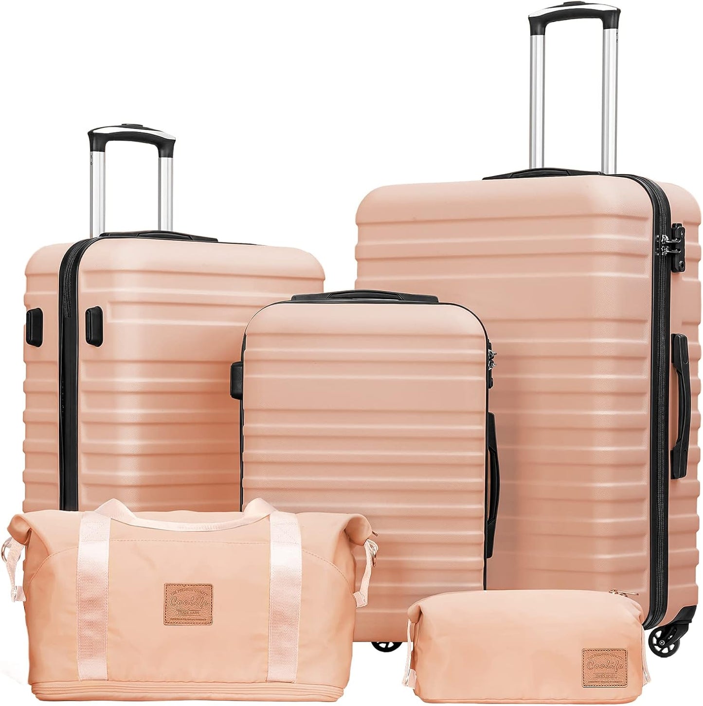Coolife Suitcase Set 3 Piece Luggage Set Carry On Hardside Luggage with TSA Lock Spinner Wheels (Pink, 5 piece set)