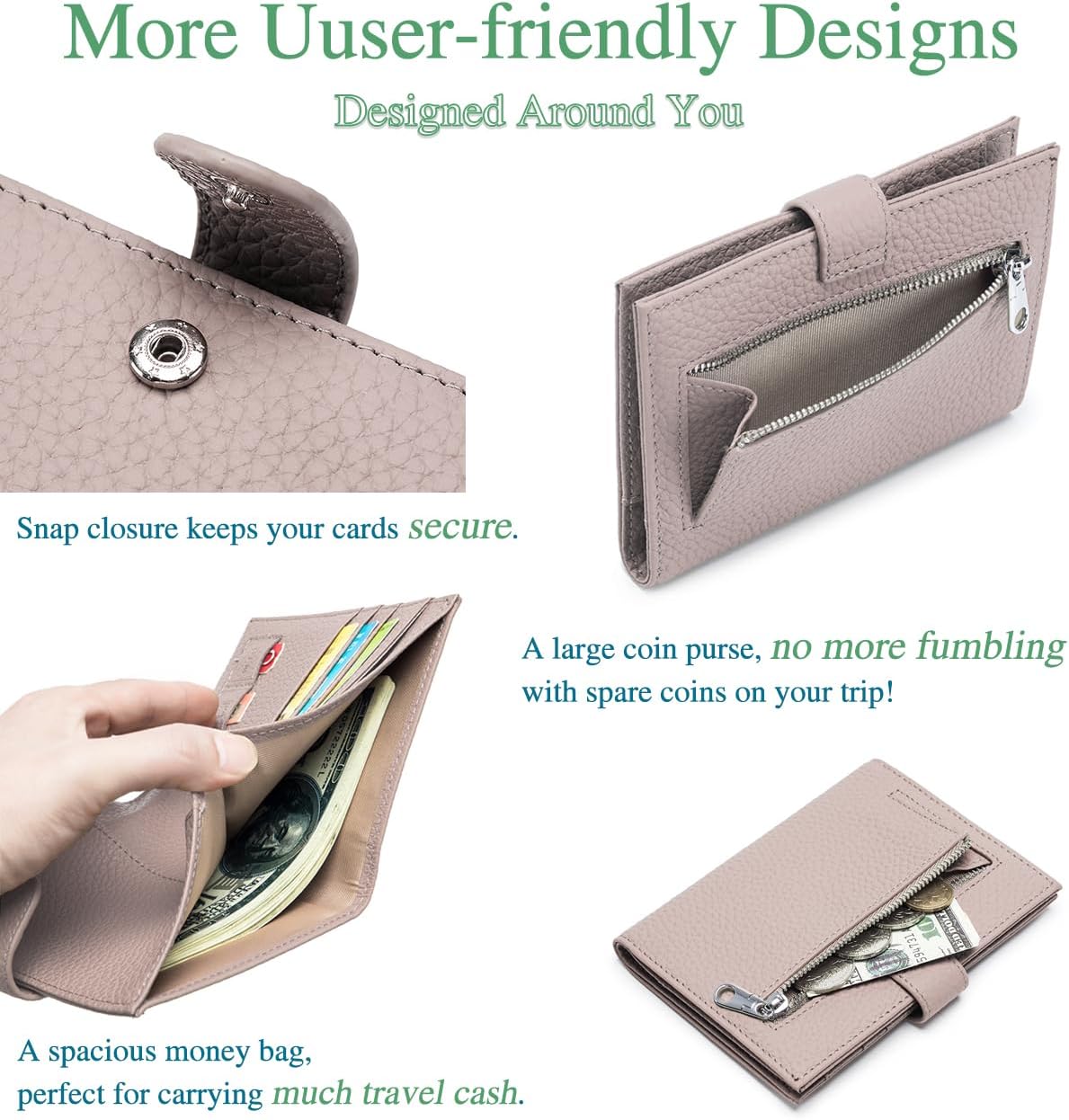 RFID Blocking Passport Holder for Travel Women – Leather Passport Holder for Men with Card Slots, Coin Wallet & SIM Slot – Slim Genuine Leather Travel Organizer – Mauve Pink