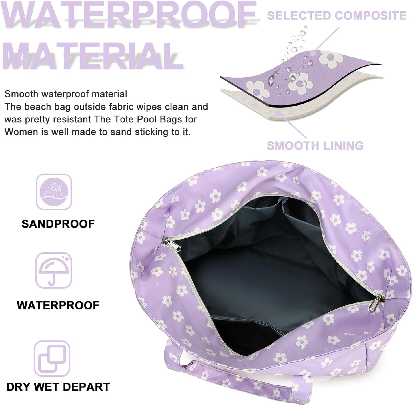 Waterproof Beach Tote Pool Bags for Women Ladies Extra Large Gym Tote Carry On Bag With Wet Compartment for Weekender Travel