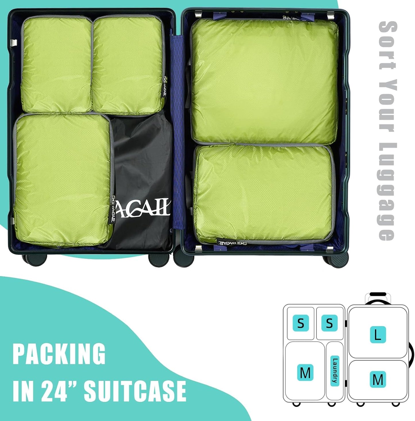 BAGAIL 6 Set Ultralight Compression Packing Cubes Packing Organizer for Travel Accessories Luggage Suitcase Backpack