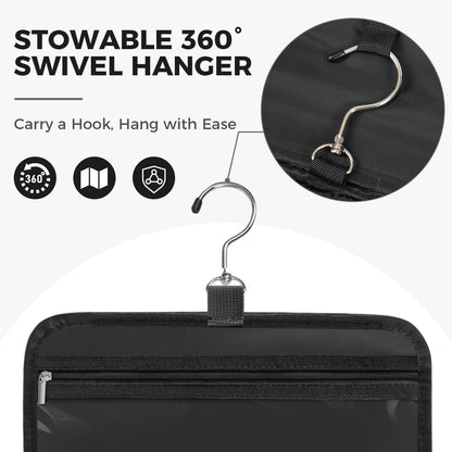 Toiletry Bag For women,Portable Hanging Organizer,4 Leakproof Compartment for full-sized Conditioner, Brushes Set, Makeup Accessories,Visible and easy to access.L-black