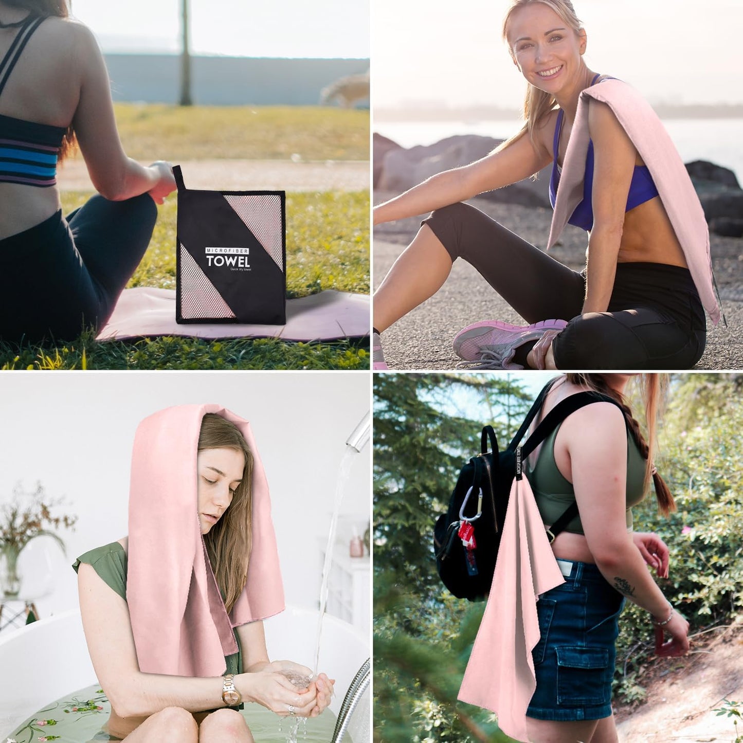 Microfiber Travel Towel, Soft Lightweight Quick Dry Towel, Super Absorbent Compact Travel & Sports & Beach Towels for Camping, Backpack, Gym, Swimming, Yoga, Hiking (XS:12"×24" -Pink)