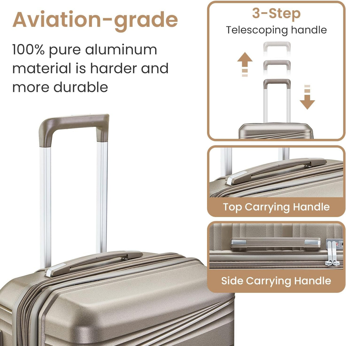 Campfun Luggage 4 Piece Sets, Expandable Carry On Luggage Set Hardshell PP, Suitcase Set with Double Spinner Wheels, Checked Durable Lightweight with TSA Lock, 14in 20in 24in 28in-Champagne(C)