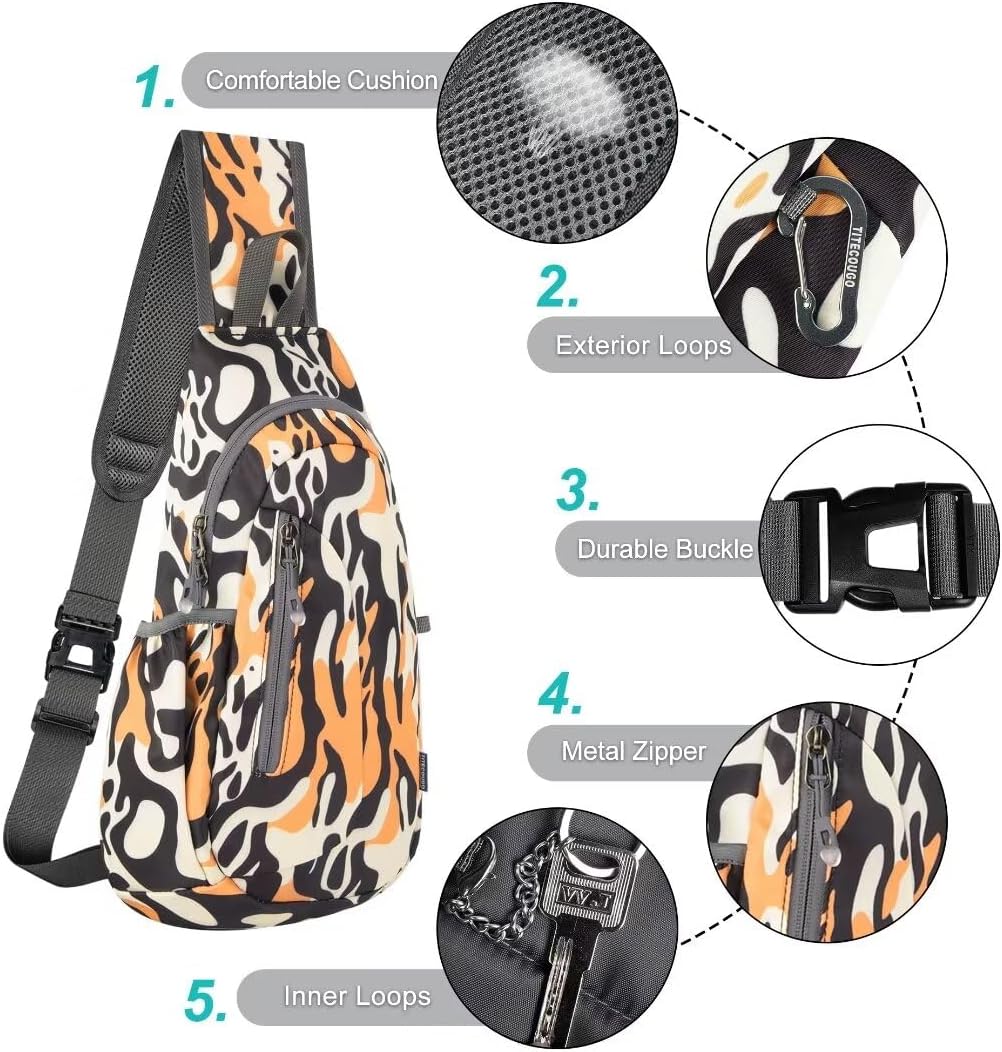 TITECOUGO Small Sling Bag, Lightweight Crossbody Backpack for Men Women, Shoulder Bag for Sports and Outdoor