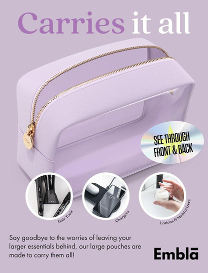 Clear Makeup Bag Zipper Pouch, Transparent Cosmetic Case Organizer, TSA Approved Travel Toiletry Case, Travel Accessories Essentials Makeup Tote for Women, Large Cute Make up Bag for Purse - Lilac