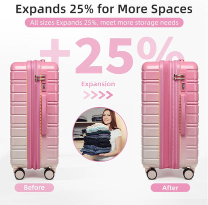 LARVENDER Luggage Sets 5 Piece Hardside Expandable Suitcase with Wheels Lock,PC+ABS Hardside Lightweight Rolling Suitcase for Women and Men,Peach Sparkling